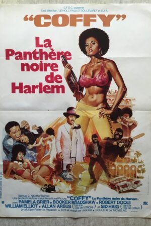 Petite affiche originale de cinéma du film Coffy, la panthère noire de Harlem avec Pam Grier.