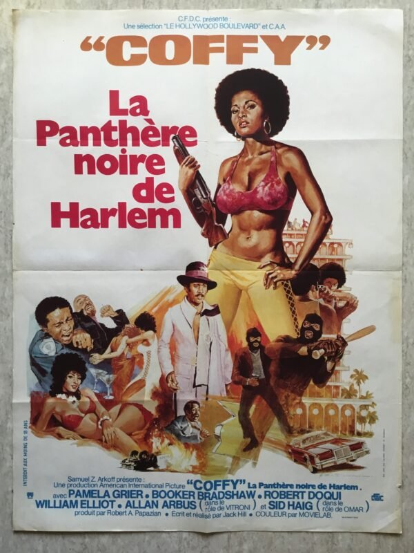 Petite affiche originale de cinéma du film Coffy, la panthère noire de Harlem avec Pam Grier.