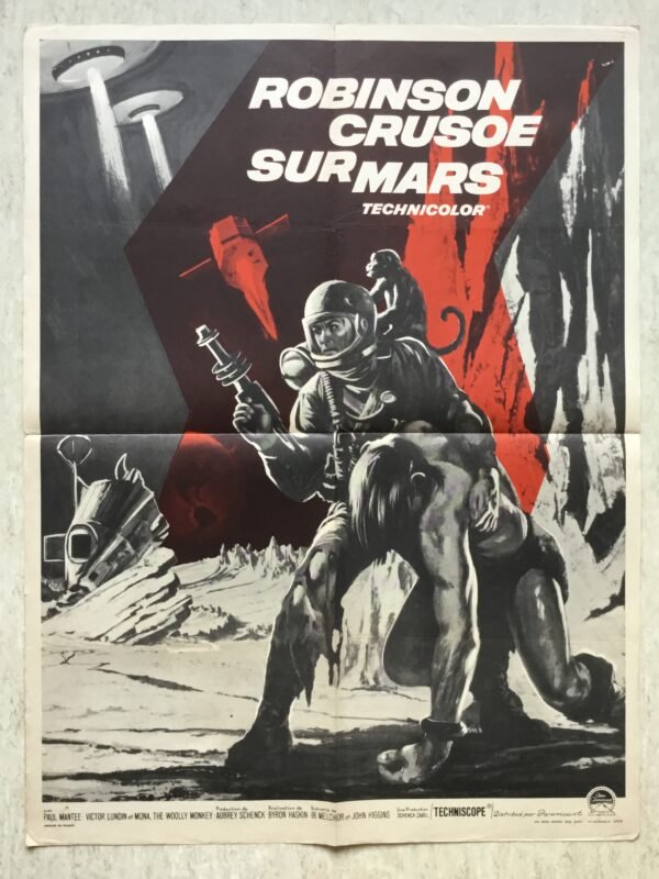 Affiche originale vintage de cinéma du film Robinson Crusoé sur Mars.
